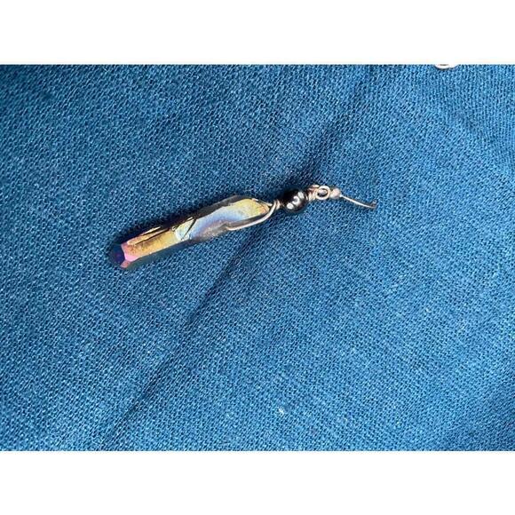 Titanium Aura Quartz rainbow irridescent hematite drop earrings - Picture 7 of 7